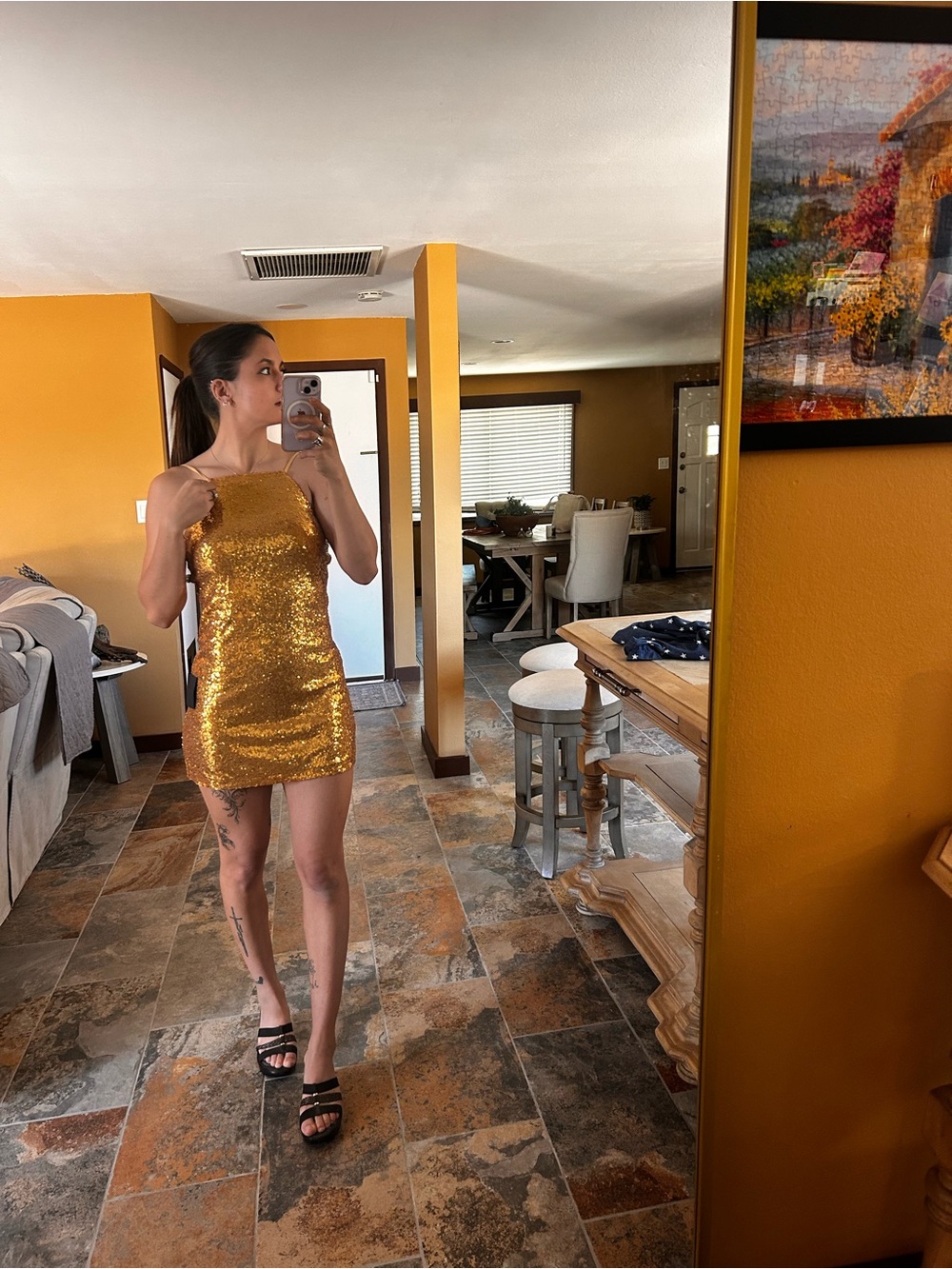 Lulus NWT Gold Sequin Bodycon Mini Dress S Party Cocktail Going Out Dress - Picture 2 of 8